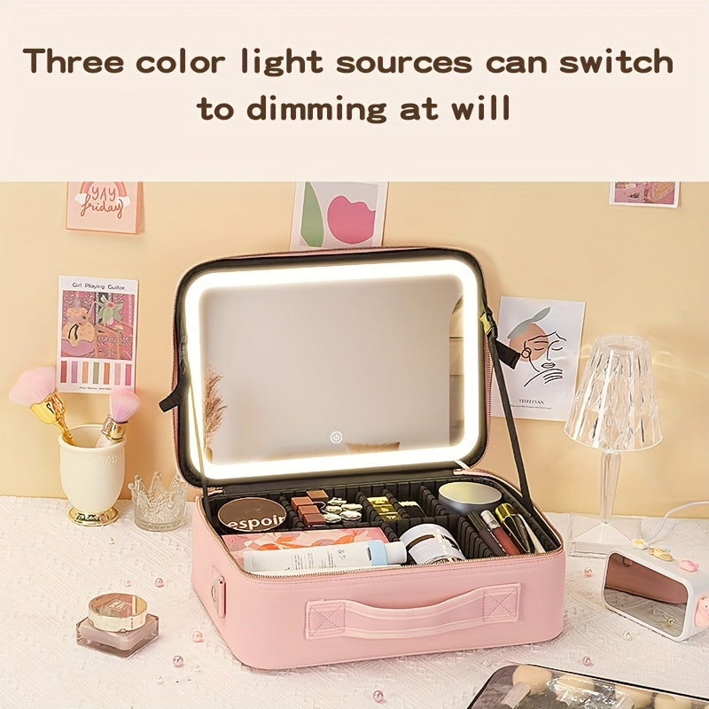 Trousse de Maquillage de Voyage avec Miroir LED – Luminosité Réglable & Séparateurs Amovibles