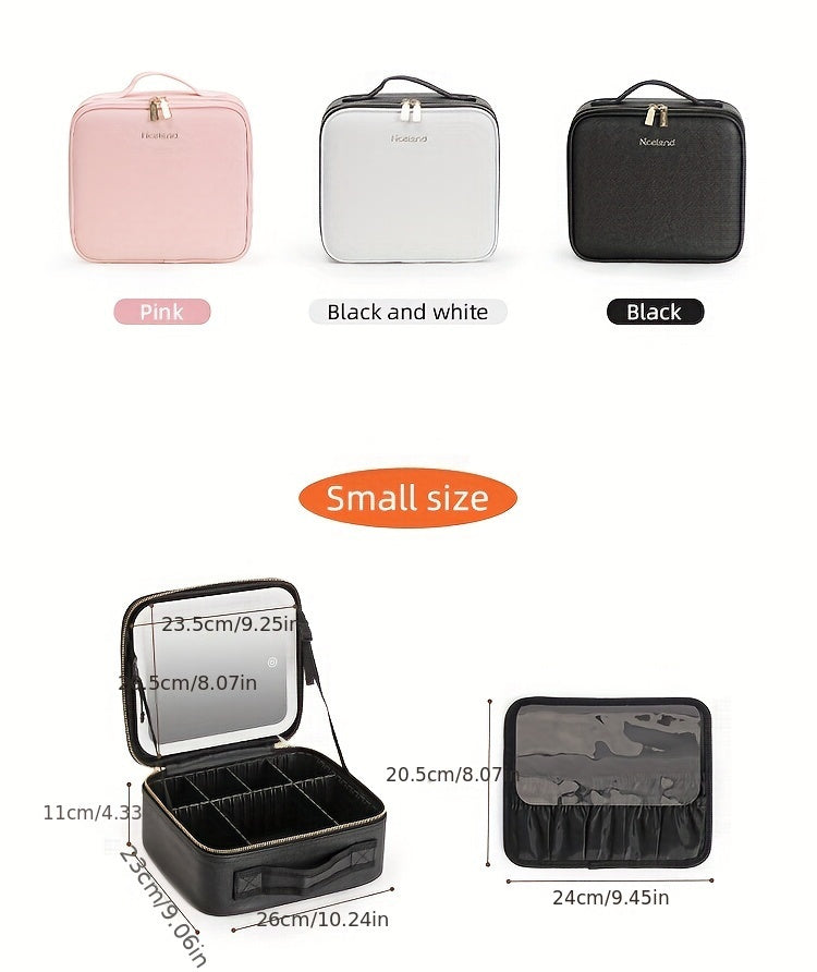 Trousse de Maquillage de Voyage avec Miroir LED – Luminosité Réglable & Séparateurs Amovibles