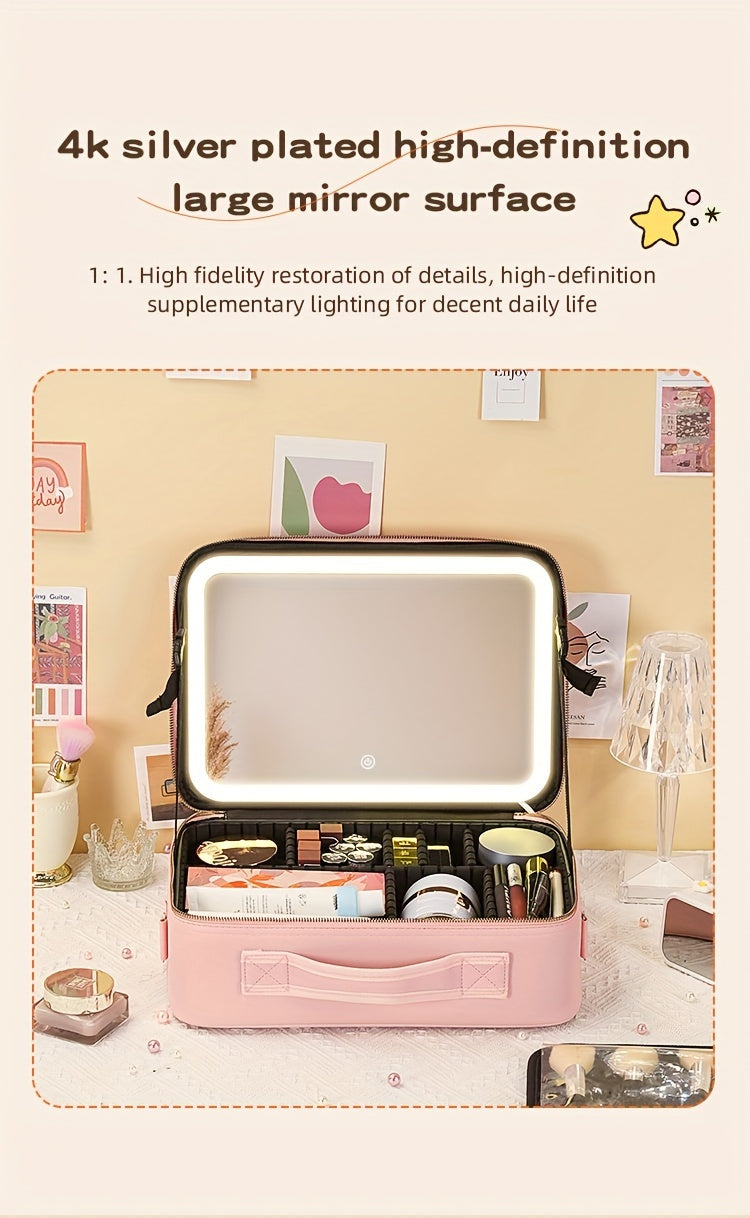 Trousse de Maquillage de Voyage avec Miroir LED – Luminosité Réglable & Séparateurs Amovibles