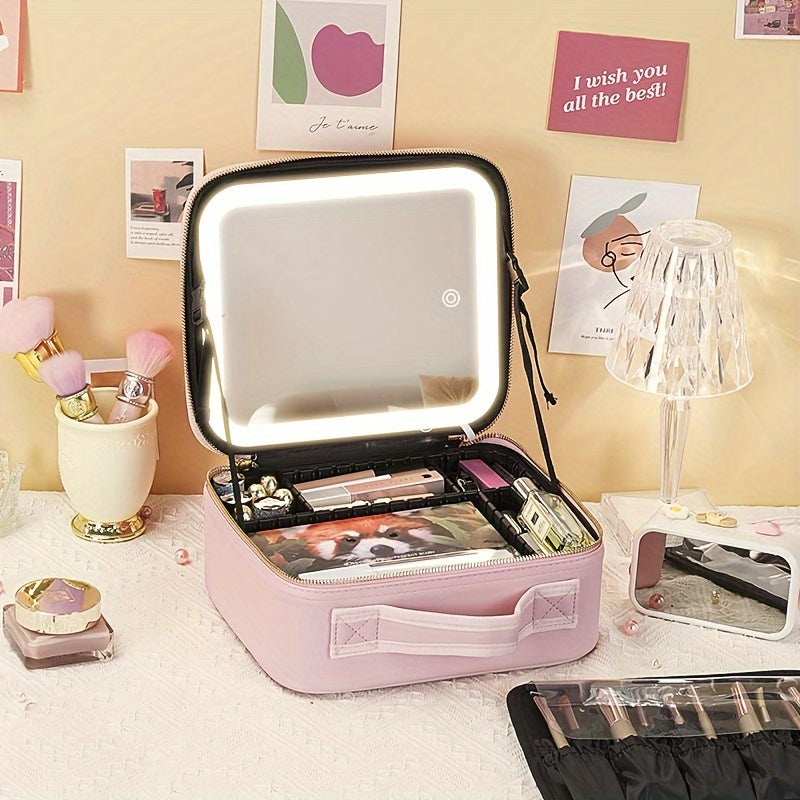 Trousse de Maquillage de Voyage avec Miroir LED – Luminosité Réglable & Séparateurs Amovibles