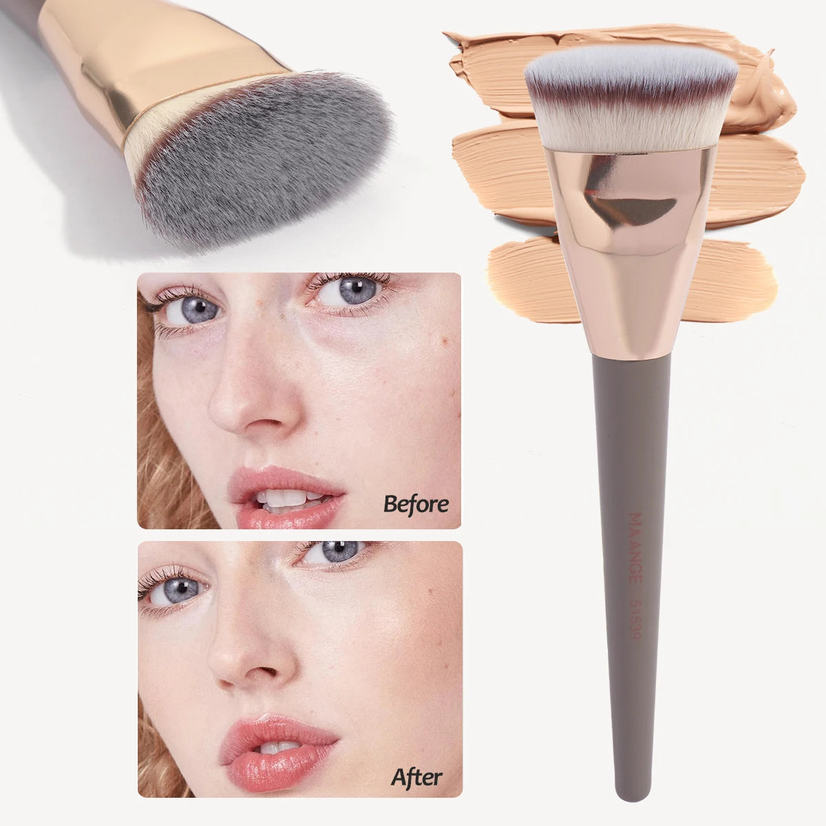 Pinceau Kabuki Plat MAANGE – Brosse Fond de Teint Liquide & Crème, Fibres Ultra-Douces, Application Parfaite