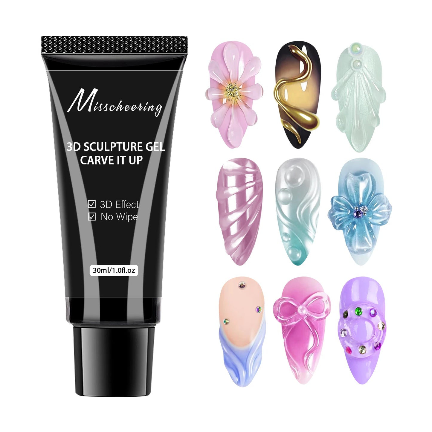 Gel Nail Art 3D 15ml – Gel de Sculpture Professionnel Imperméable UV/LED, Décoration Ongles et Strass Longue Durée