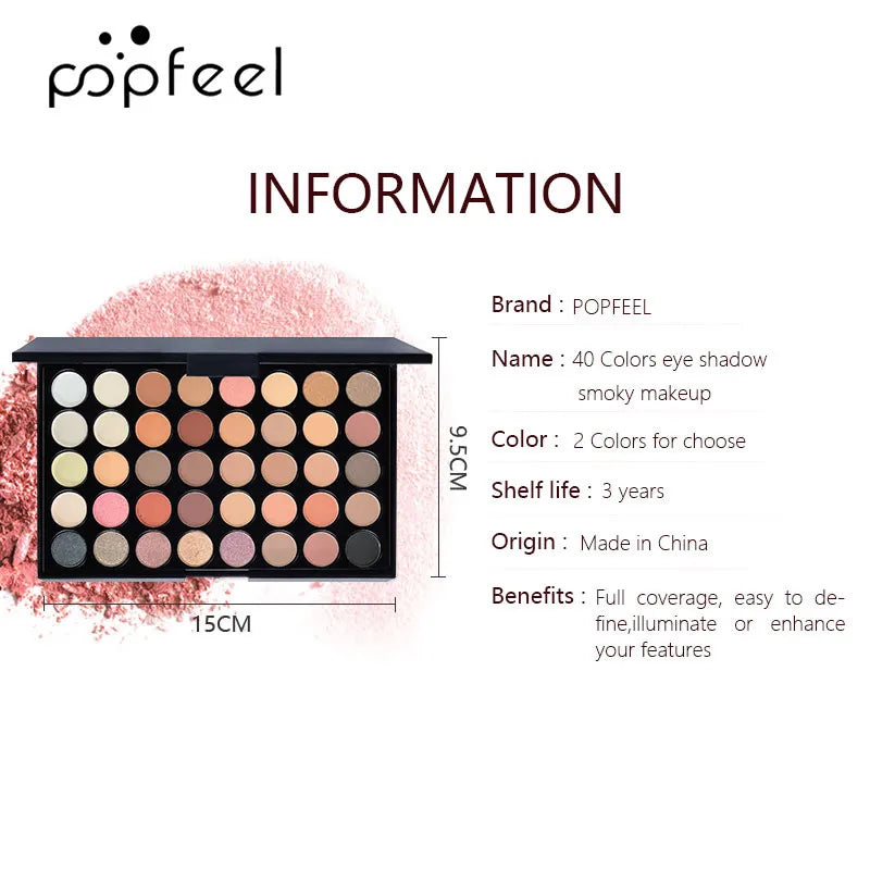 Palette Fards à Paupières 40 Couleurs POPFEEL – Longue Tenue & Haute Pigmentation