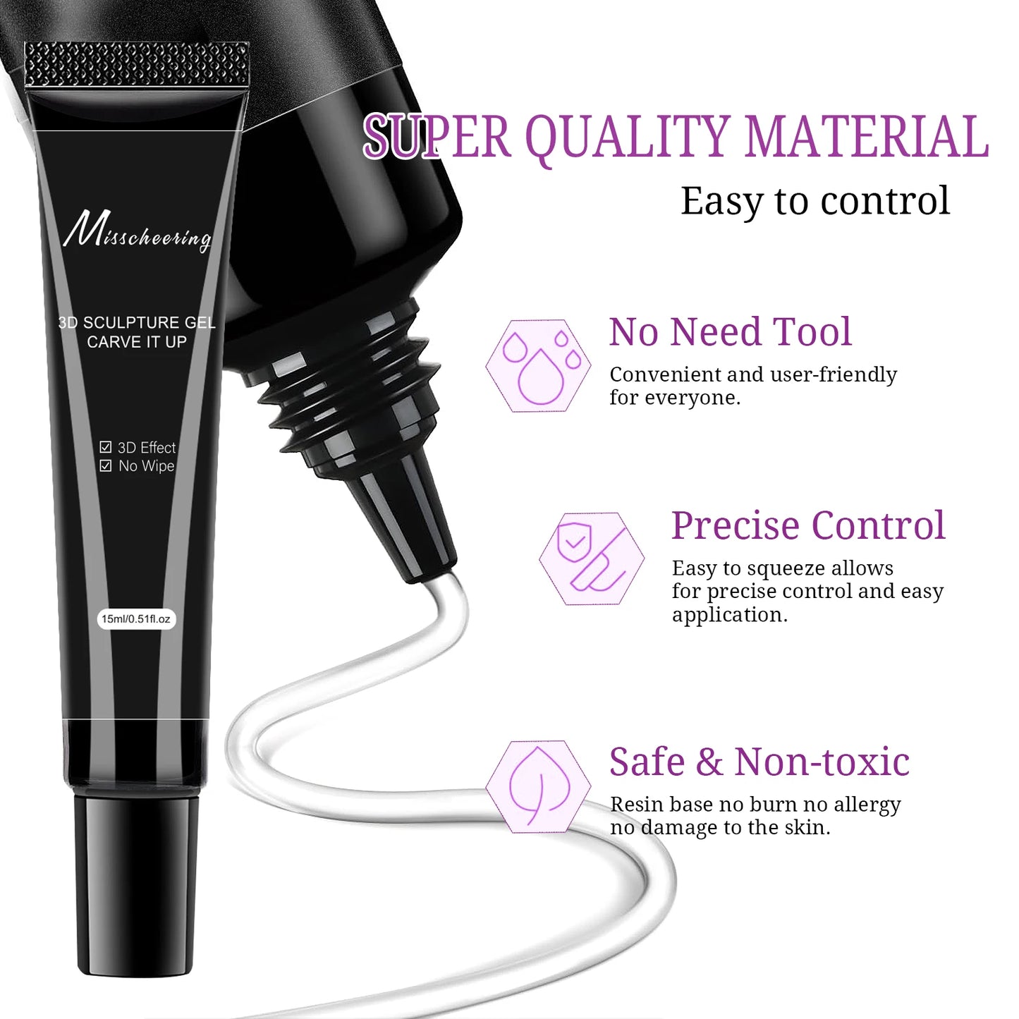 Gel Nail Art 3D 15ml – Gel de Sculpture Professionnel Imperméable UV/LED, Décoration Ongles et Strass Longue Durée