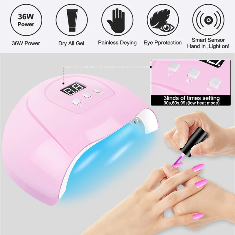 Kit Complet Manucure Gel UV – Lampe LED 36W + Perceuse & 18 Vernis Gel – Professionnel & Maison