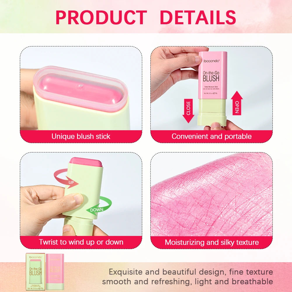 Blush Stick 3 Couleurs – Fard à Joues Crème Longue Tenue Multifonction (Lèvres, Joues & Paupières)