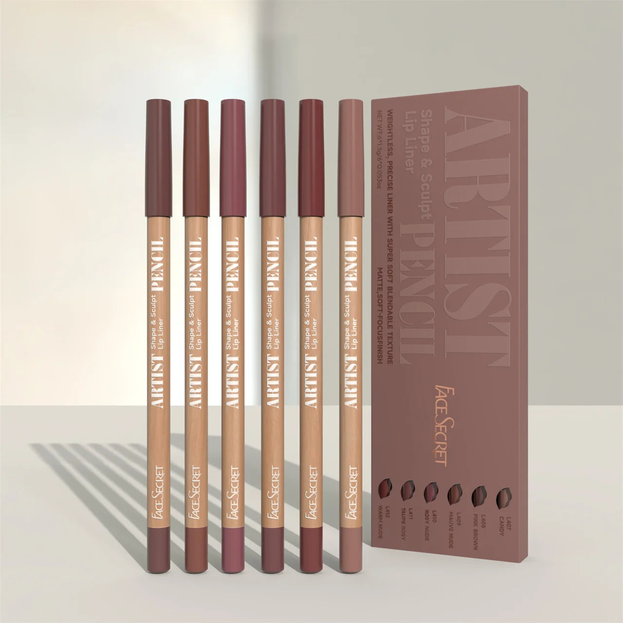 Set de 6 Crayons à Lèvres Nude – Longue Tenue & Waterproof – Contour et Remplissage
