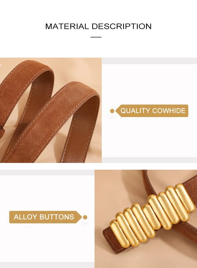 Ceinture Femme en Daim & Cuir Véritable – Boucle Dorée Élégante, Style Chic pour Robe ou Jean