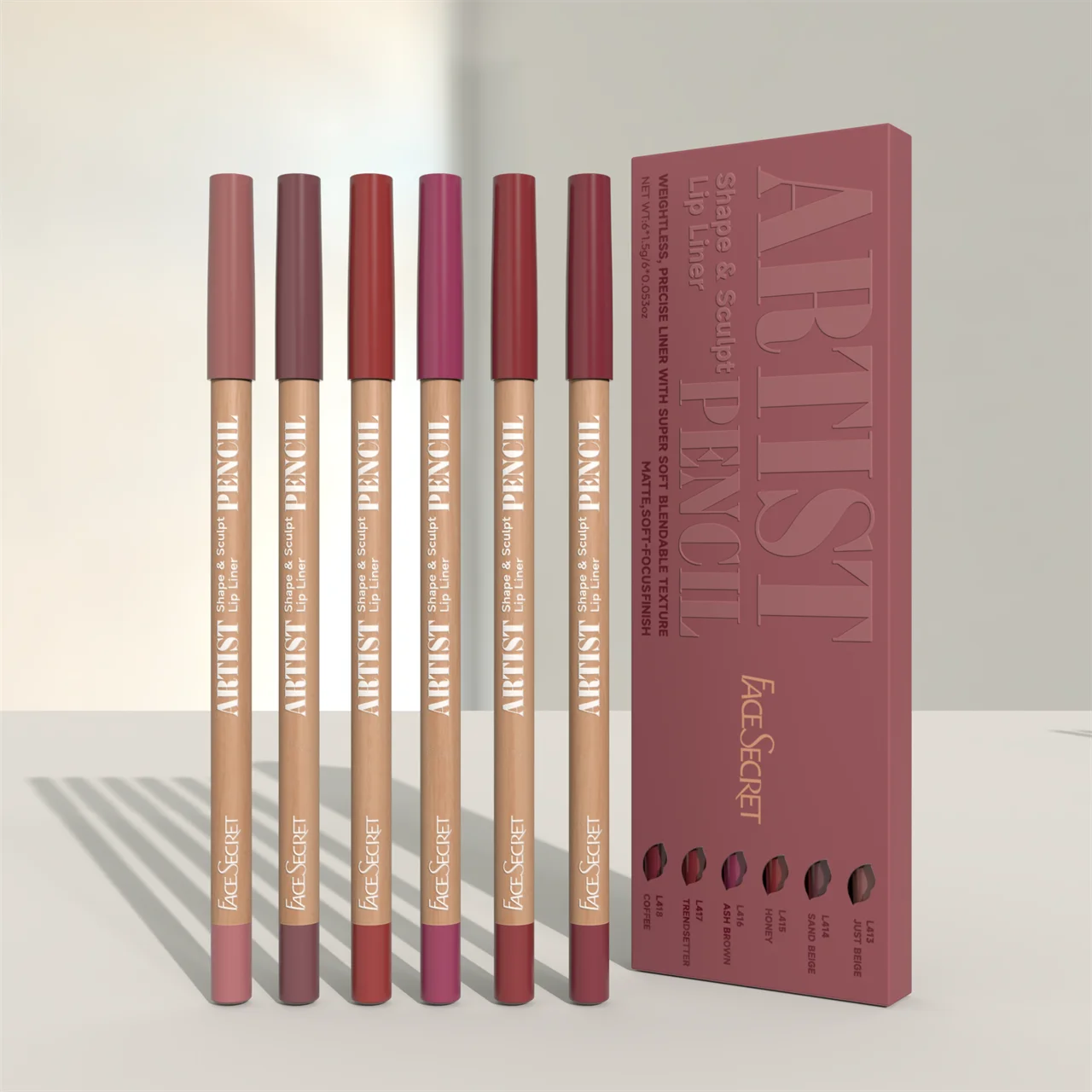 Set de 6 Crayons à Lèvres Nude – Longue Tenue & Waterproof – Contour et Remplissage