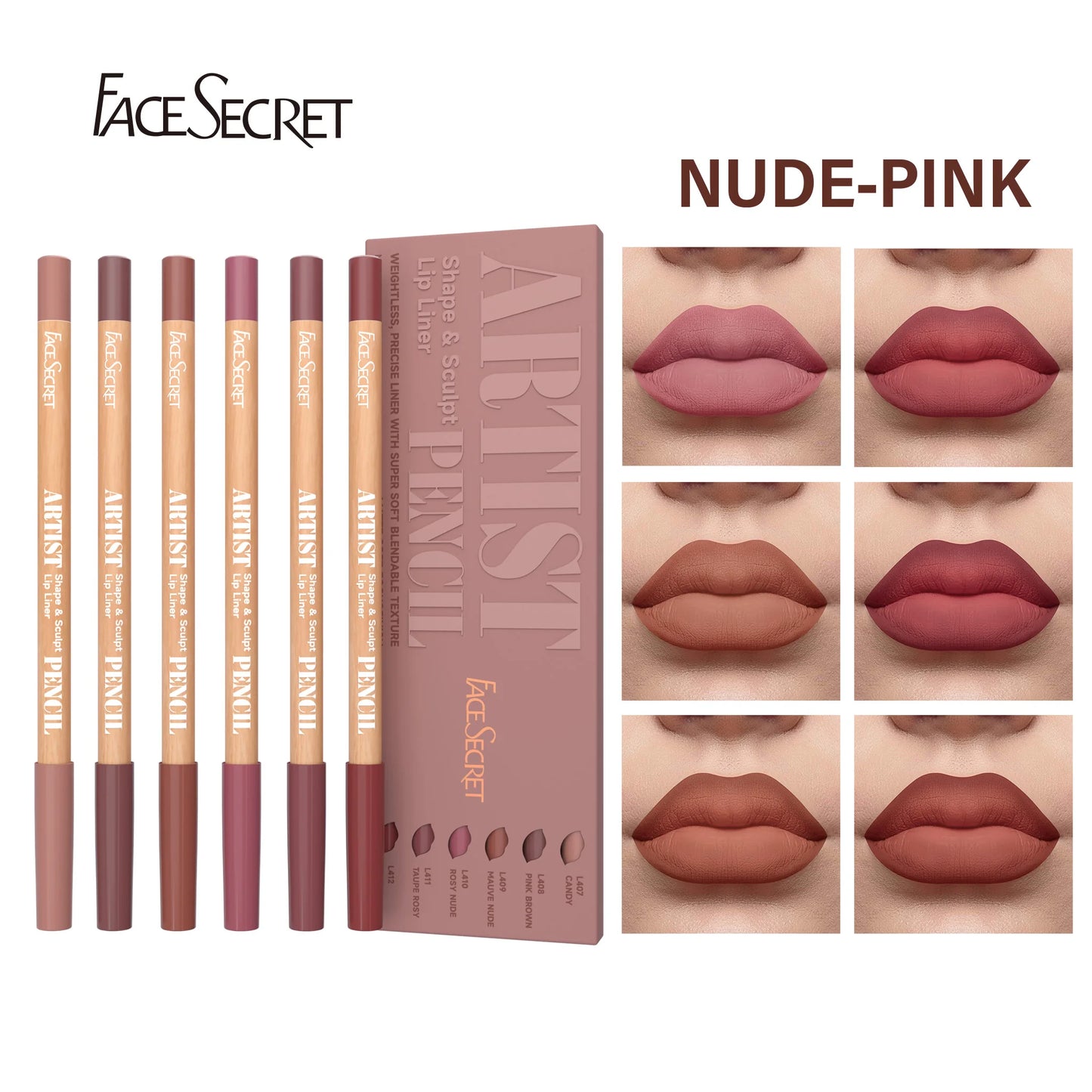 Set de 6 Crayons à Lèvres Nude – Longue Tenue & Waterproof – Contour et Remplissage