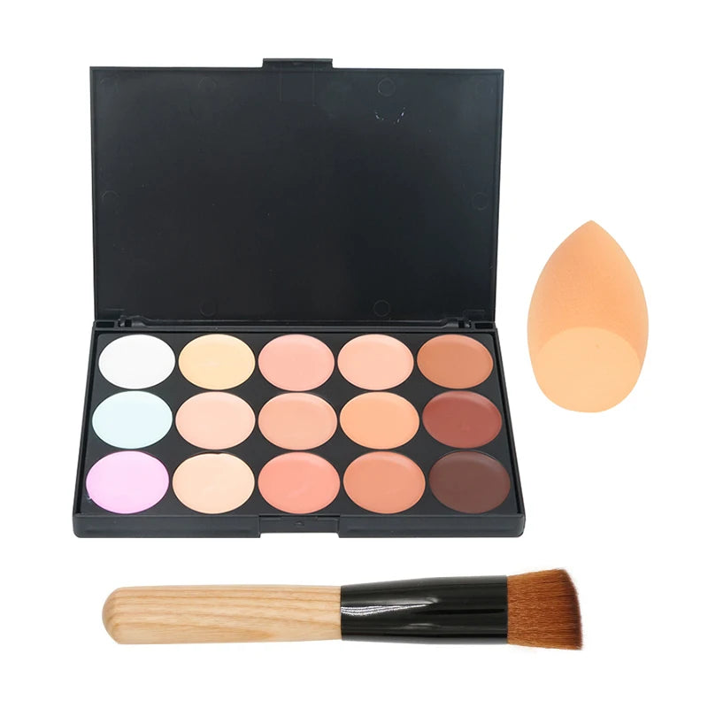 ✨ Palette Correcteur & Contour 15 Teintes + Accessoires – Maquillage Professionnel Longue Tenue