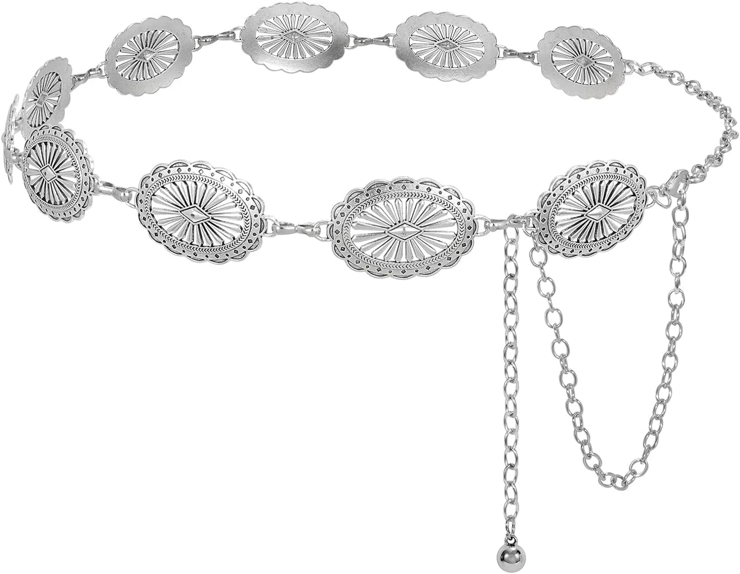 Ceinture Chaîne Métal Femme – Style Western Cowgirl | Concho Réglable Argent