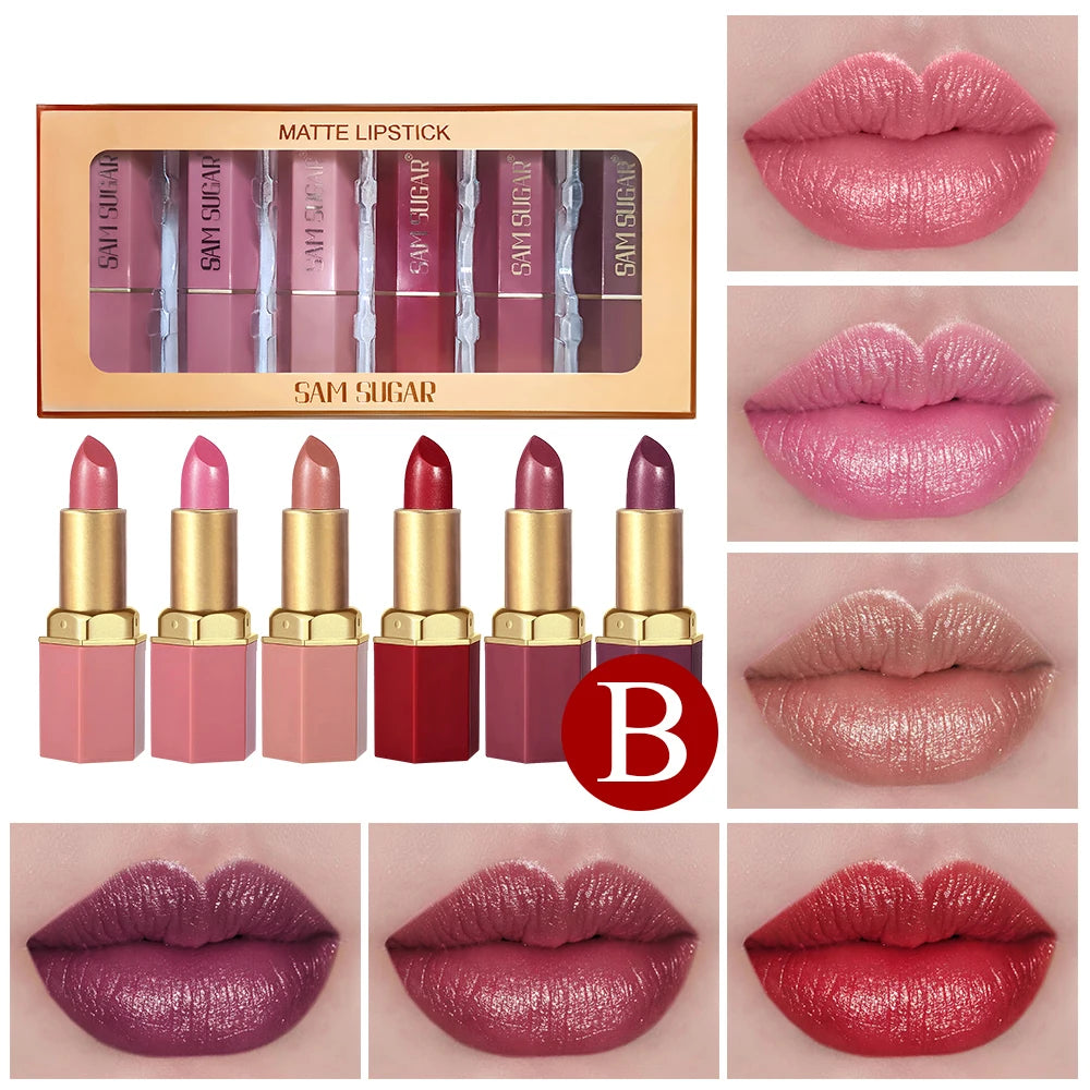 Coffret 6 Rouges à Lèvres Mat Velours – Longue Tenue & Couleurs Intenses