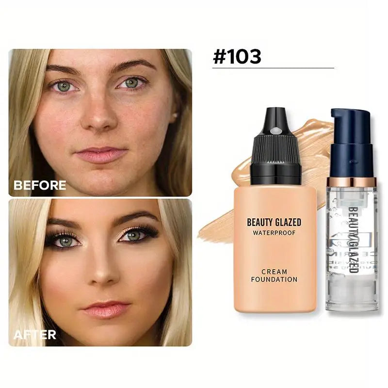 Duo Maquillage Fond de Teint & Primer – Waterproof, Mat, Longue Tenue, Set 2 Pièces Voyage