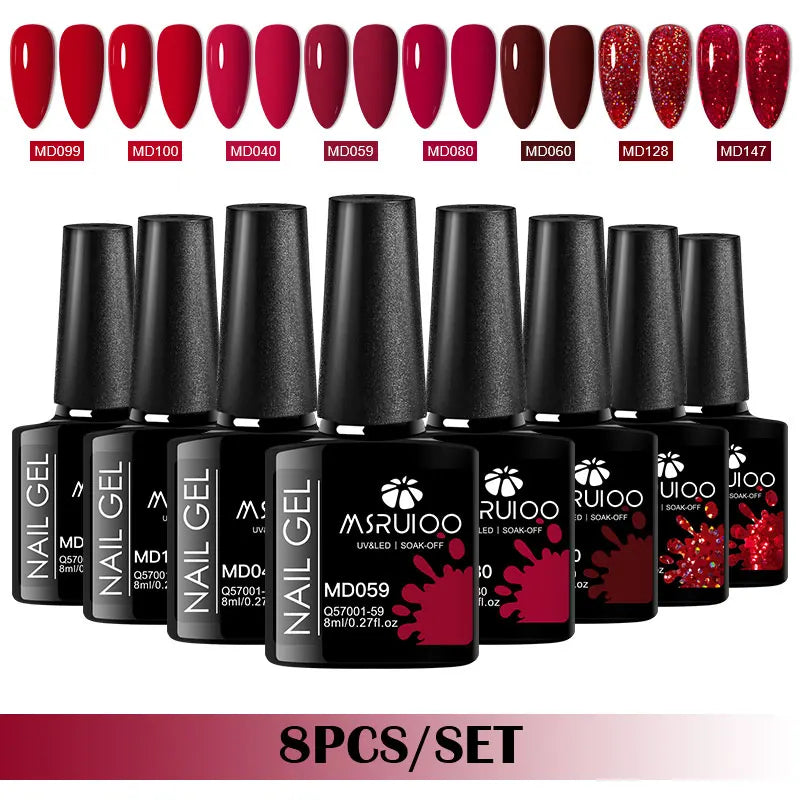Coffret 8 Vernis Gel Semi-Permanents – MSRUIOO, Couleurs Classiques & Brillantes, Tenue 15 à 21 Jours, Compatible UV/LED