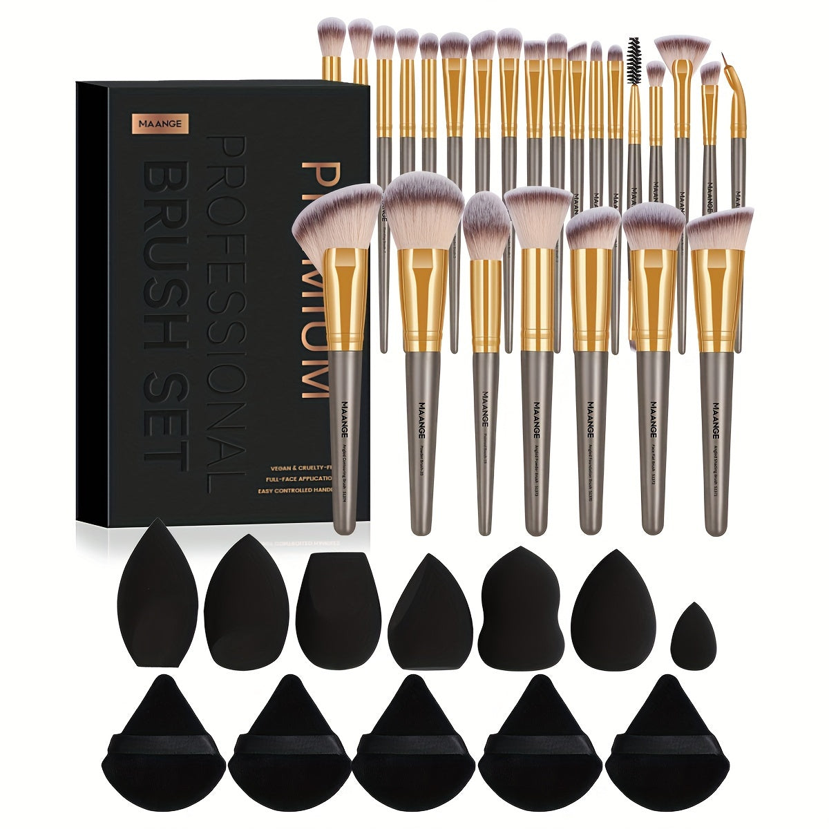 Set de Maquillage Professionnel 37 Pièces – 25 Pinceaux Premium & 12 Éponges avec Boîte de Rangement