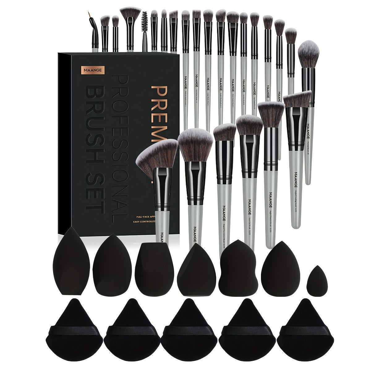 Set de Maquillage Professionnel 37 Pièces – 25 Pinceaux Premium & 12 Éponges avec Boîte de Rangement