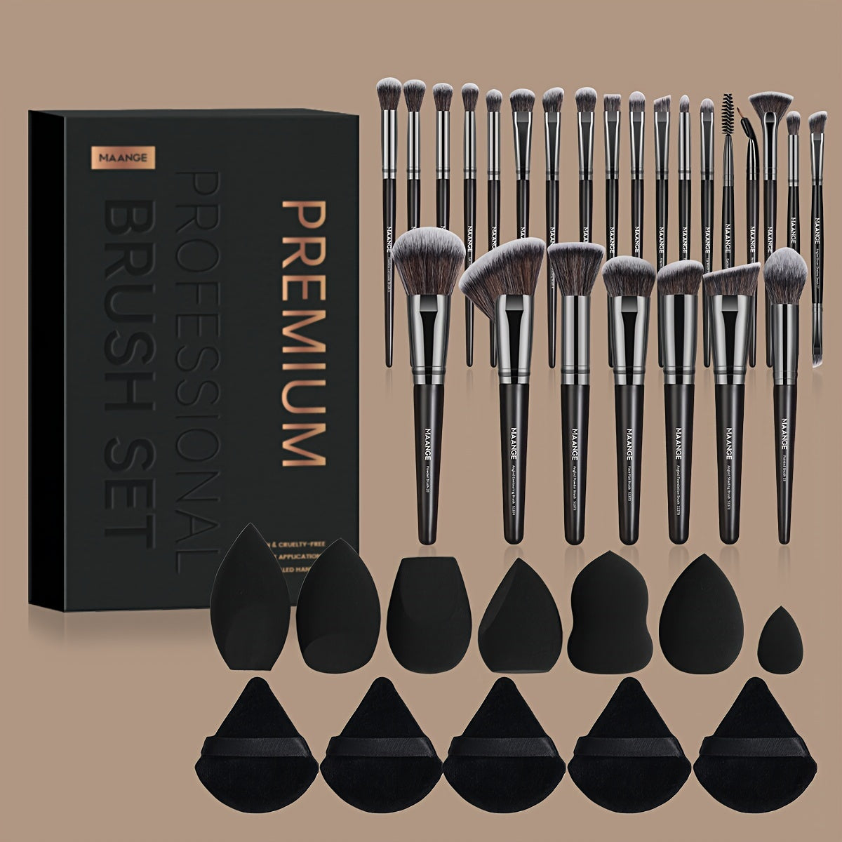 Set de Maquillage Professionnel 37 Pièces – 25 Pinceaux Premium & 12 Éponges avec Boîte de Rangement