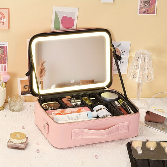 Trousse de Maquillage de Voyage avec Miroir LED – Luminosité Réglable & Séparateurs Amovibles