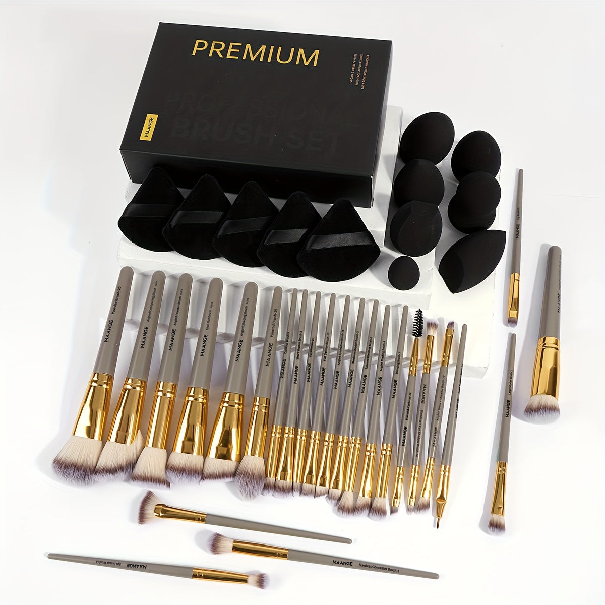 Set de Maquillage Professionnel 37 Pièces – 25 Pinceaux Premium & 12 Éponges avec Boîte de Rangement