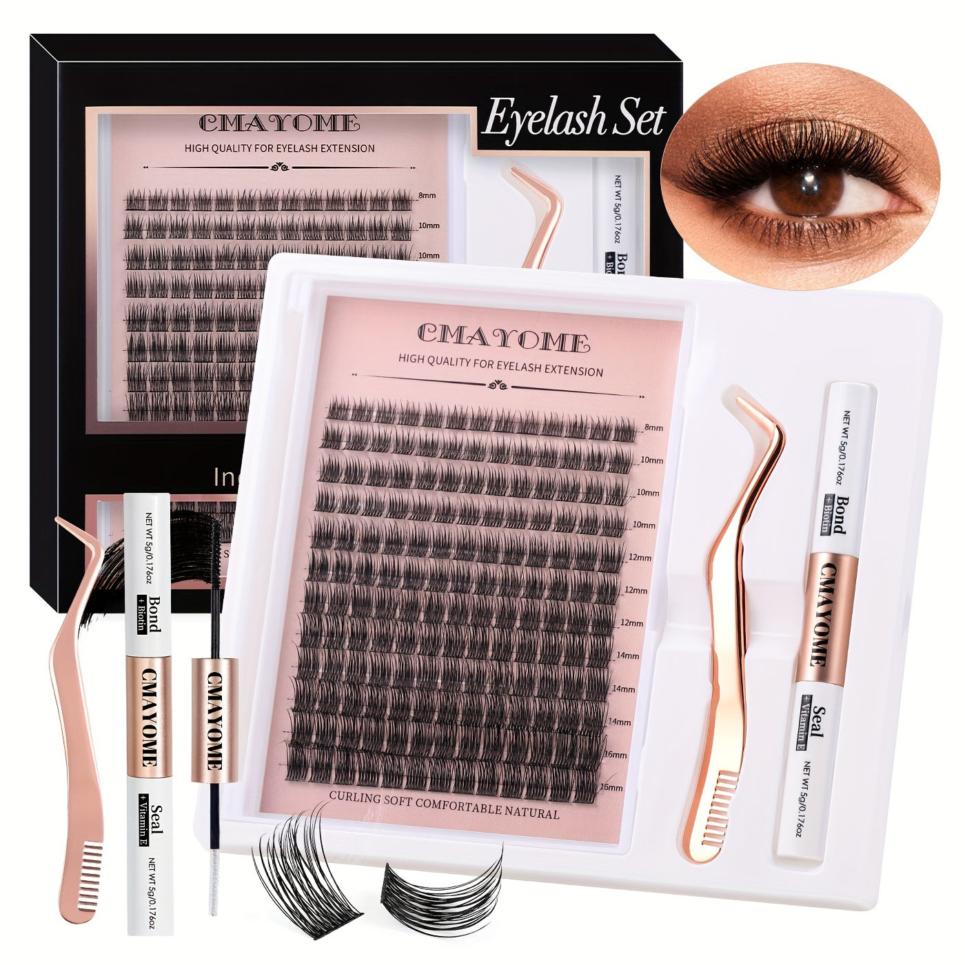 Extensions de Cils DIY – Kit Complet Réutilisable avec Colle et Pince – Cils Courbés Naturels 6 à 15mm