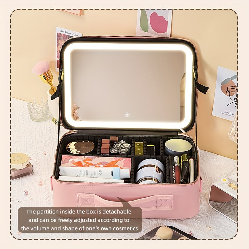 Trousse de Maquillage de Voyage avec Miroir LED – Luminosité Réglable & Séparateurs Amovibles