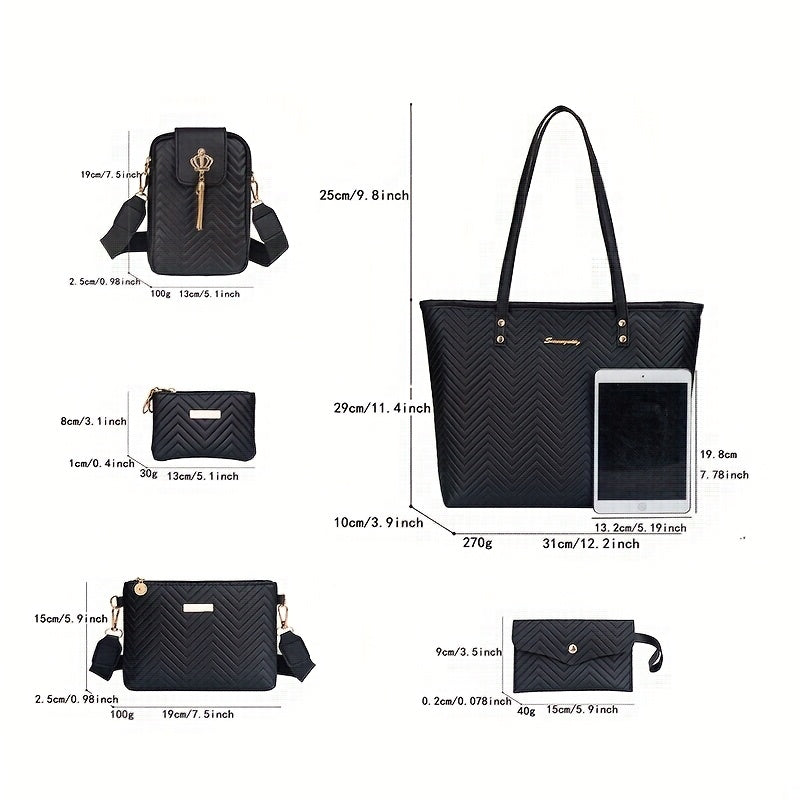 Ensemble de 5 Sacs à Main Femme – Tote, Bandoulière et Pochette – Élégants & Multifonctionnels
