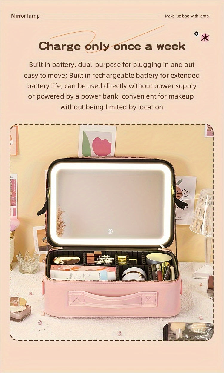 Trousse de Maquillage de Voyage avec Miroir LED – Luminosité Réglable & Séparateurs Amovibles