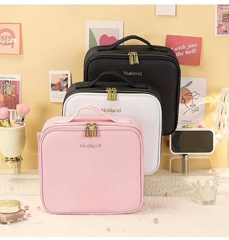 Trousse de Maquillage de Voyage avec Miroir LED – Luminosité Réglable & Séparateurs Amovibles