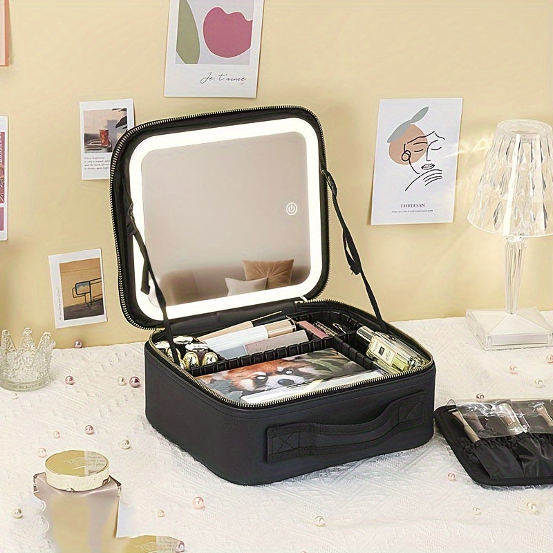 Trousse de Maquillage de Voyage avec Miroir LED – Luminosité Réglable & Séparateurs Amovibles