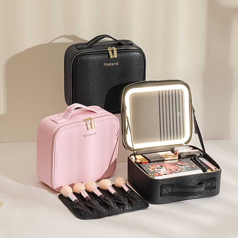 Trousse de Maquillage de Voyage avec Miroir LED – Luminosité Réglable & Séparateurs Amovibles