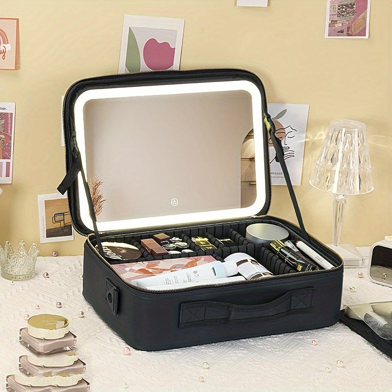 Trousse de Maquillage de Voyage avec Miroir LED – Luminosité Réglable & Séparateurs Amovibles
