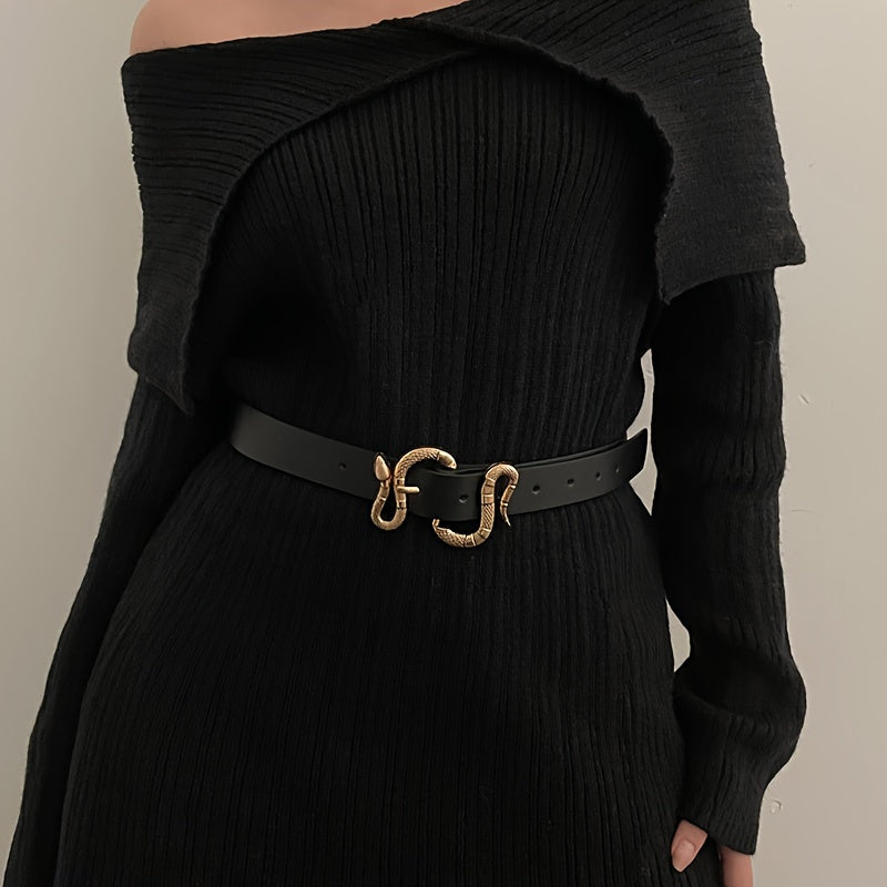Ceinture fine femme – Similicuir PU noir – Boucle élégante dorée – Style décontracté chic