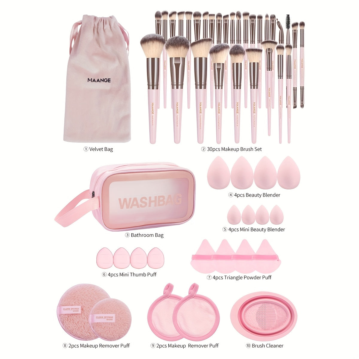 Set de Maquillage Professionnel 53 Pièces – Pinceaux, Éponges & Accessoires avec Trousse de Rangement