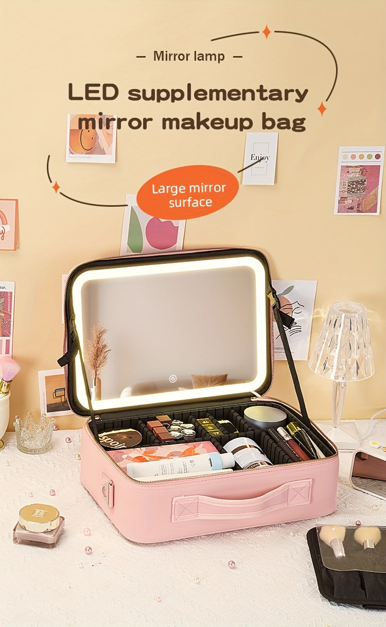 Trousse de Maquillage de Voyage avec Miroir LED – Luminosité Réglable & Séparateurs Amovibles