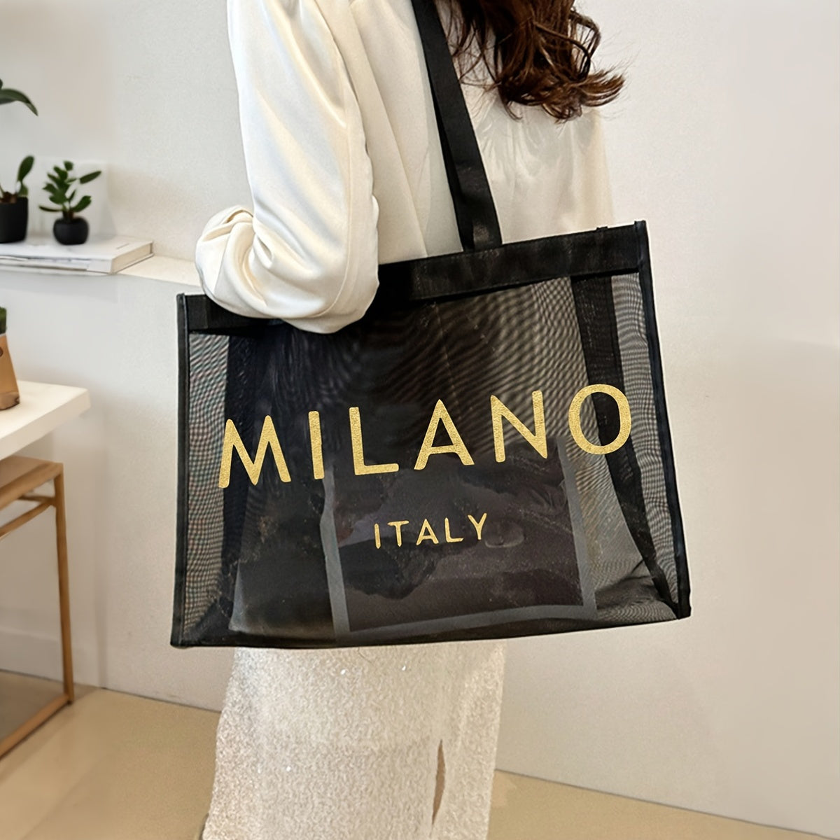 Sac Fourre-Tout Milano en Maille – Grand Cabas Polyvalent pour Plage, Shopping & Voyages