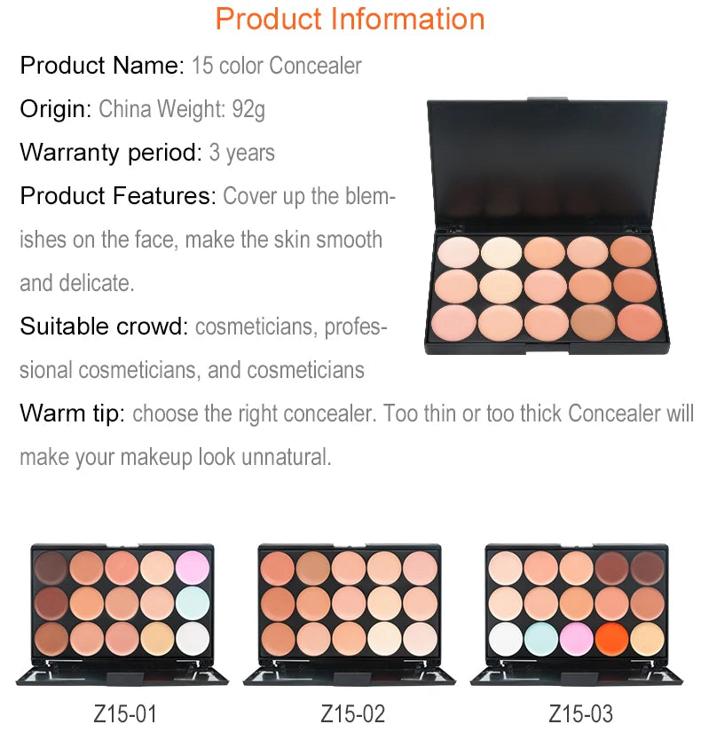 ✨ Palette Correcteur & Contour 15 Teintes + Accessoires – Maquillage Professionnel Longue Tenue
