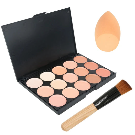 ✨ Palette Correcteur & Contour 15 Teintes + Accessoires – Maquillage Professionnel Longue Tenue