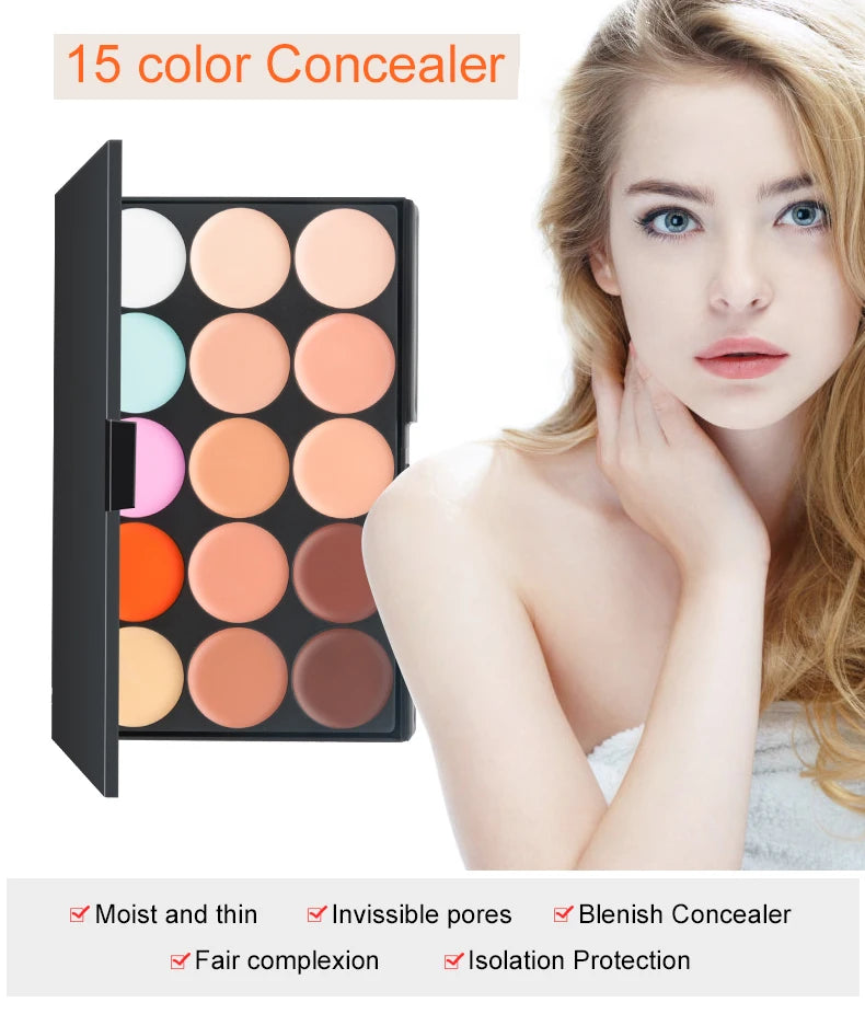 ✨ Palette Correcteur & Contour 15 Teintes + Accessoires – Maquillage Professionnel Longue Tenue