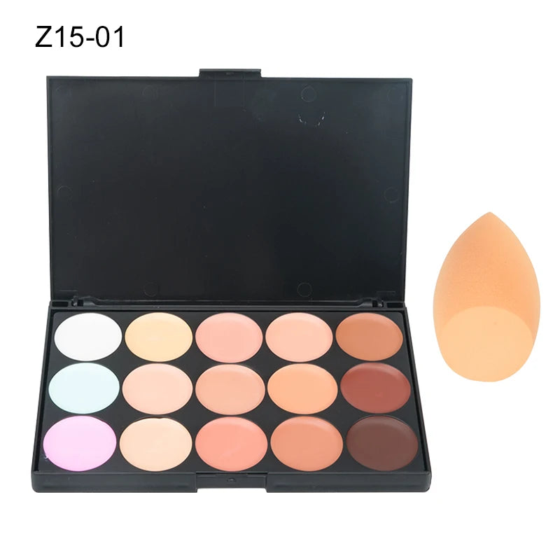 ✨ Palette Correcteur & Contour 15 Teintes + Accessoires – Maquillage Professionnel Longue Tenue