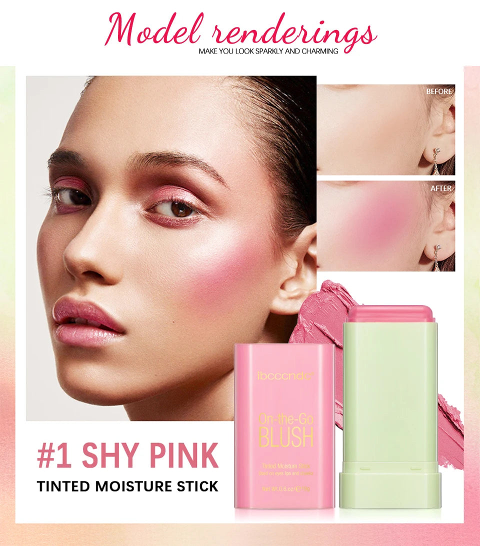Blush Stick 3 Couleurs – Fard à Joues Crème Longue Tenue Multifonction (Lèvres, Joues & Paupières)