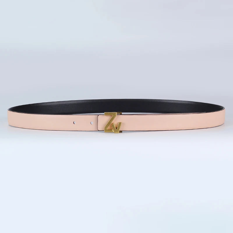 Ceinture Femme Cuir Véritable 2,5 cm – Design Élégant avec Boucle Dorée ZV, Accessoire Mode Chic