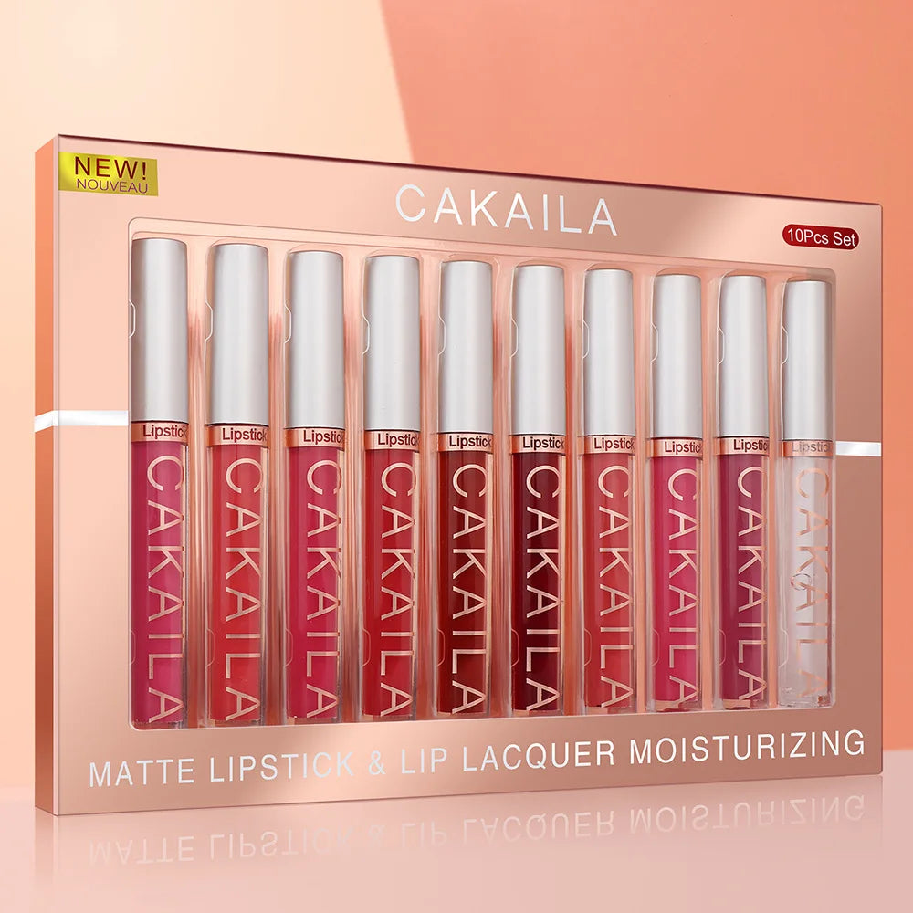 Set de 10 Rouges à Lèvres Liquides Mat & Brillant – Waterproof, Longue Tenue & Hydratants