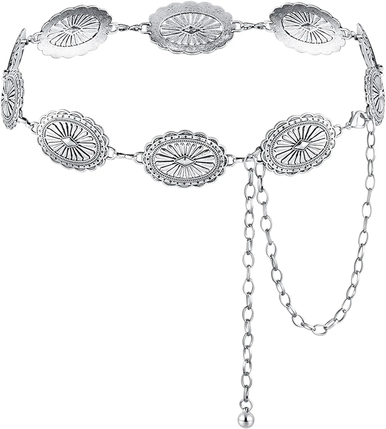 Ceinture Chaîne Métal Femme – Style Western Cowgirl | Concho Réglable Argent