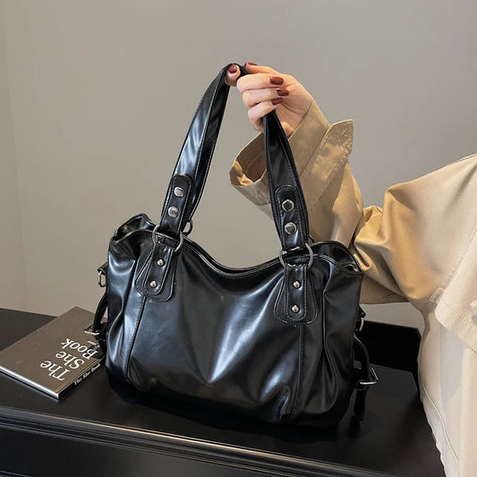 Sac Fourre-Tout Femme Rétro en Cuir PU – Grande Capacité Élégante, Style Boston avec Pochette Intérieure