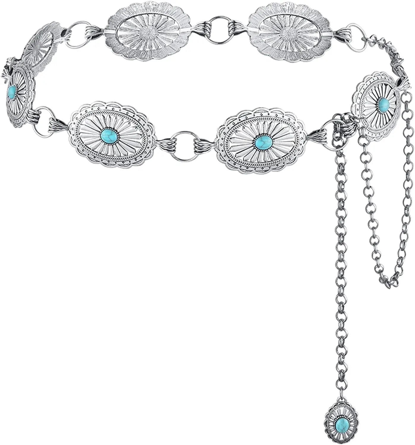 Ceinture Chaîne Métal Femme – Style Western Cowgirl | Concho Réglable Argent
