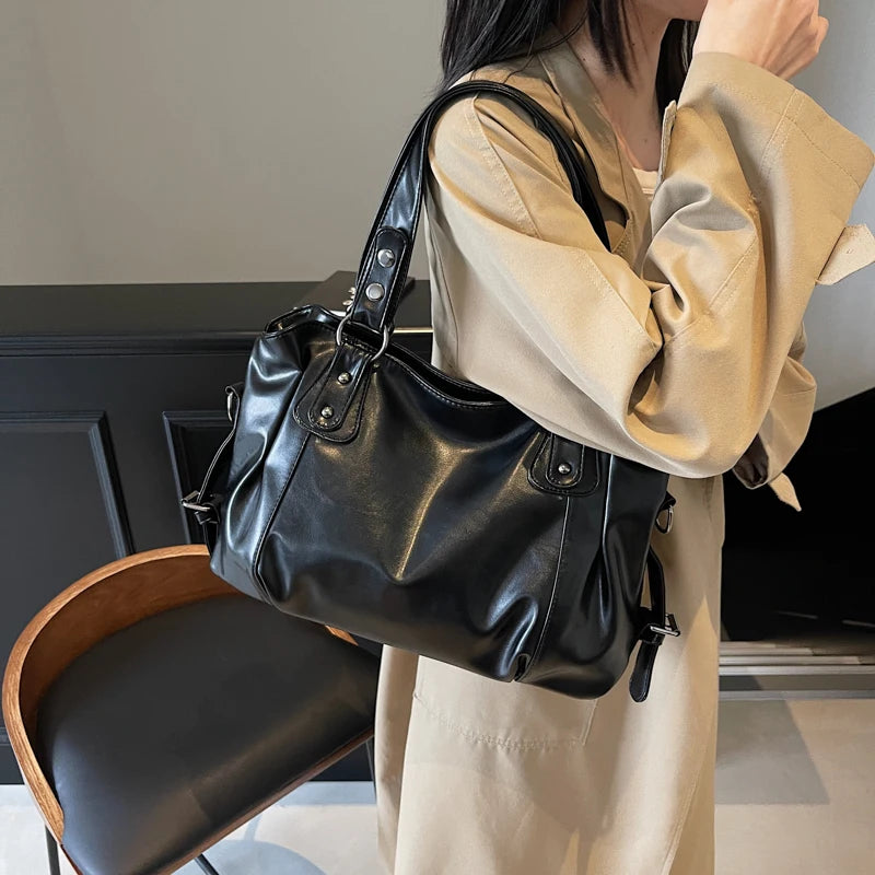 Sac Fourre-Tout Femme Rétro en Cuir PU – Grande Capacité Élégante, Style Boston avec Pochette Intérieure