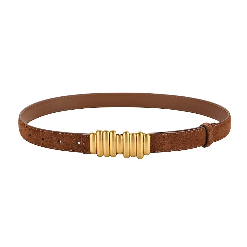 Ceinture Femme en Daim & Cuir Véritable – Boucle Dorée Élégante, Style Chic pour Robe ou Jean
