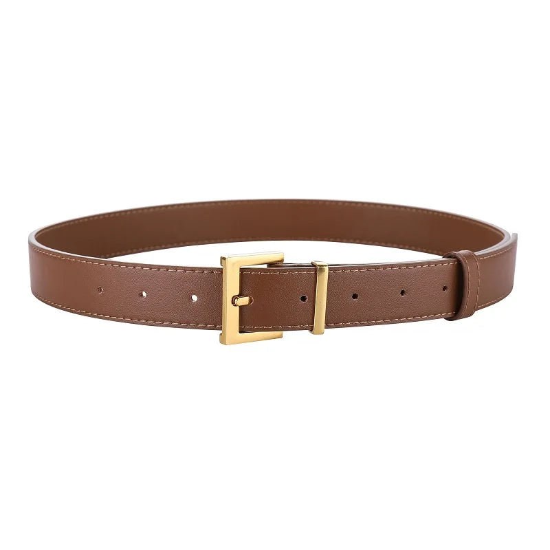 Ceinture Femme en Cuir Suédé – Boucle Carrée Dorée Élégante, Style Décontracté Chic