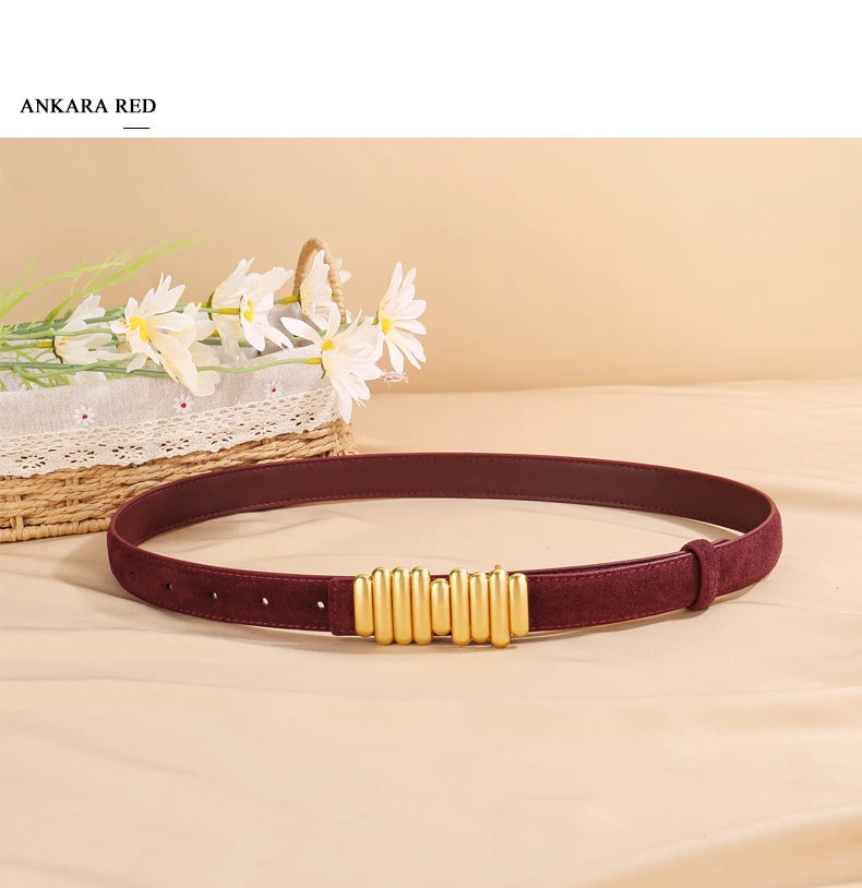 Ceinture Femme en Daim & Cuir Véritable – Boucle Dorée Élégante, Style Chic pour Robe ou Jean